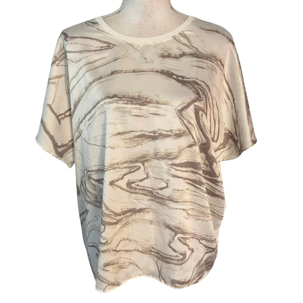Chicos Size 2 US L Marble Print Blouse Top Mixed Media